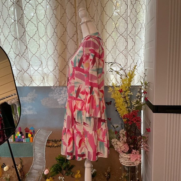 Chic Pink and White Midi Dress - Picture 2 of 4